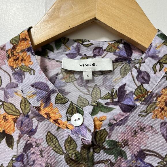 Vince Wisteria Vine Button Up Floral Blouse Size S Purple Bloomcore Office EUC - Picture 6 of 8